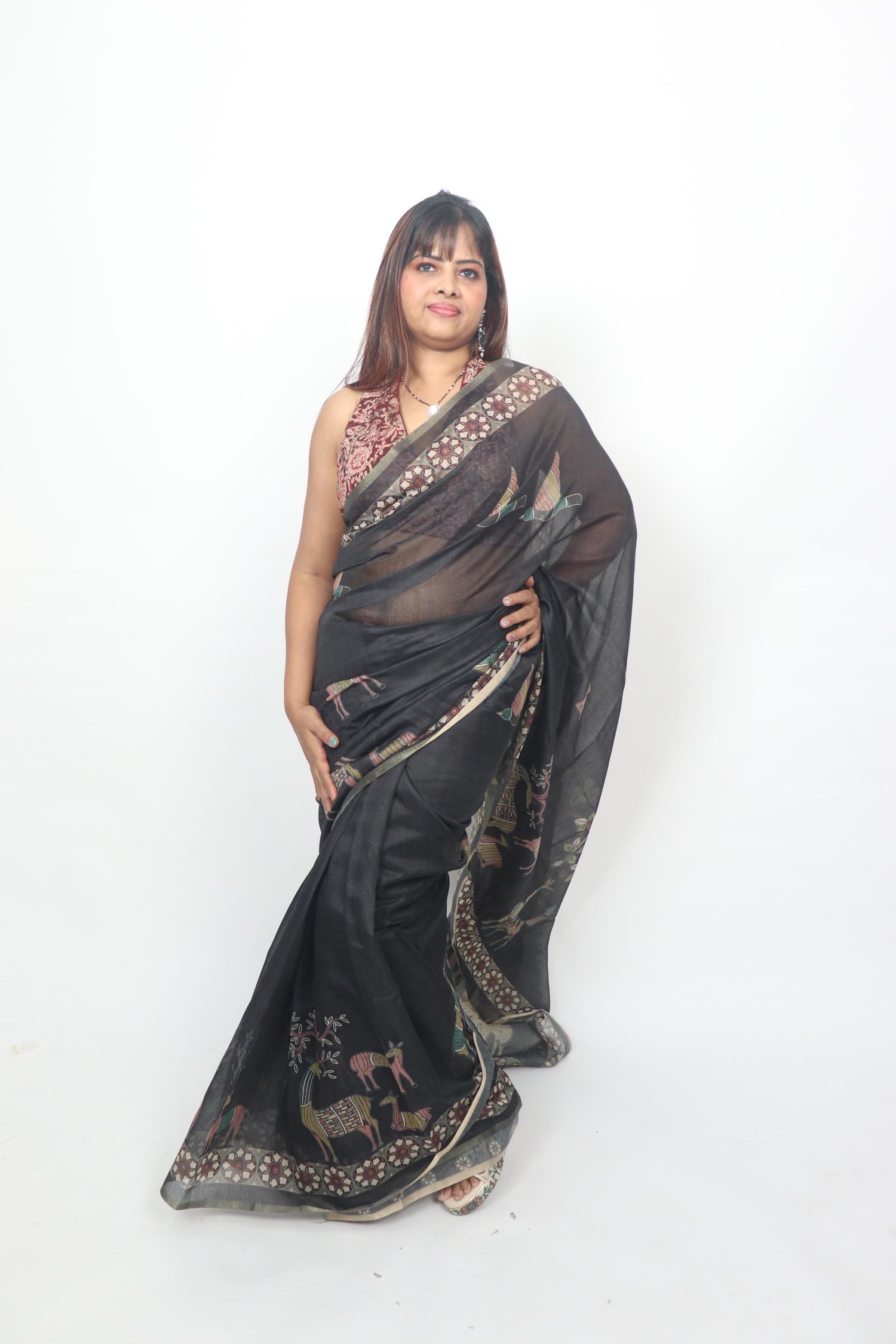Black Forest Motif Saree