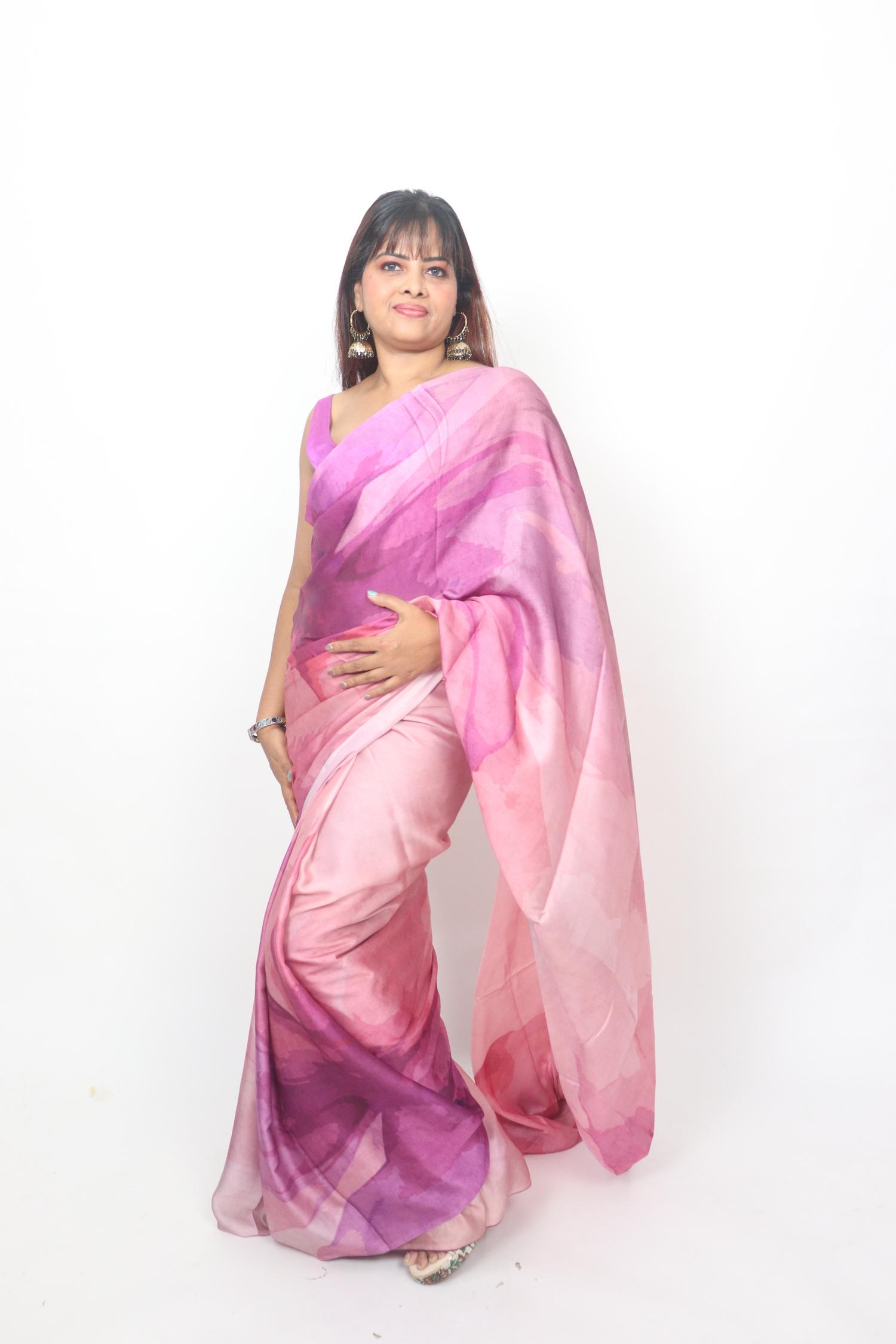 Pink Purple Watercolour Saree