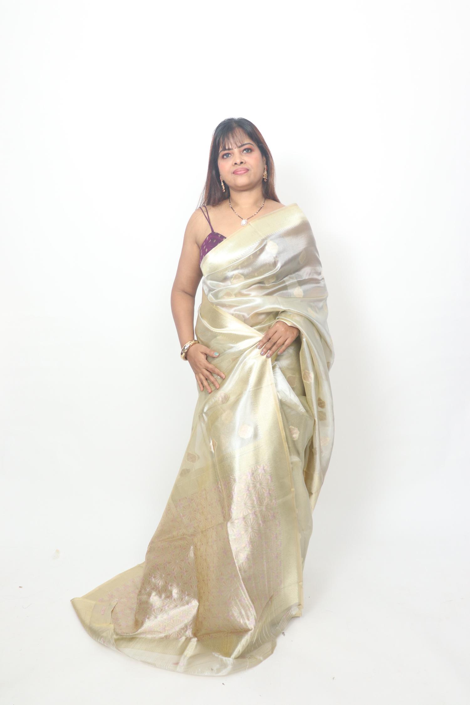 Silver Gold Tissue Style Saree