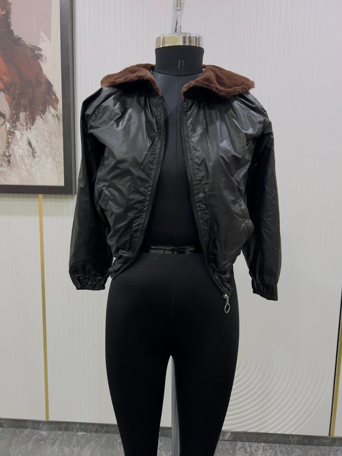 Faux Fur Collar Bomber Jacket