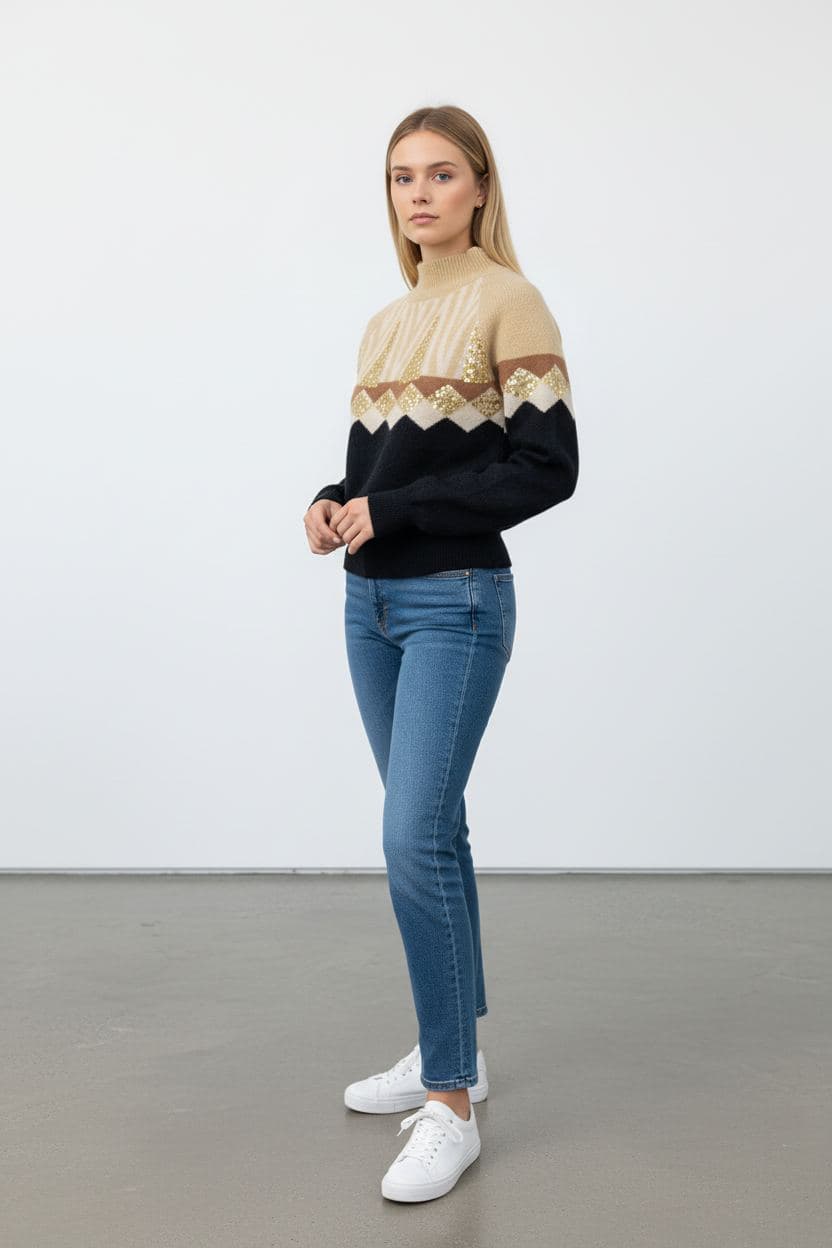 Geometric Sequin Fair Isle Sweater