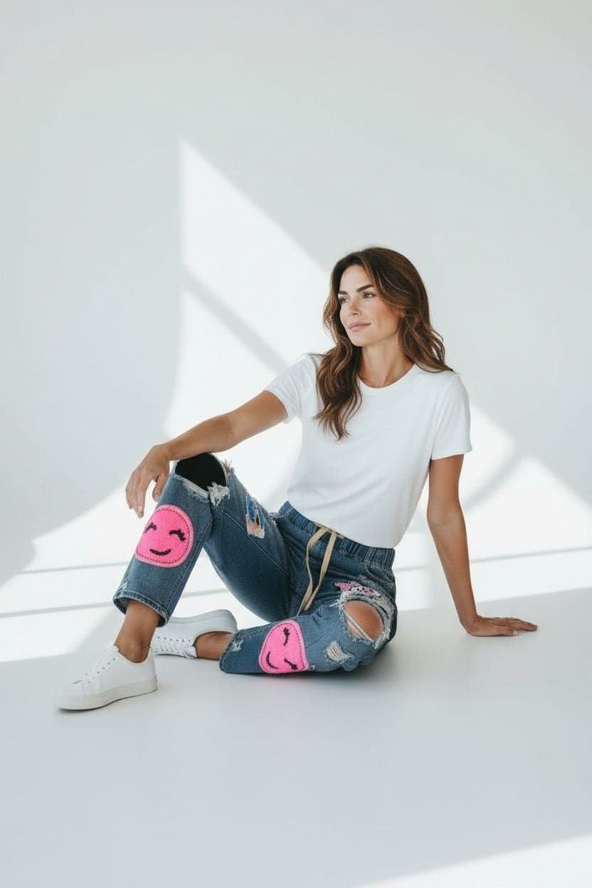 Pop-Art Patchwork Distressed Jeans