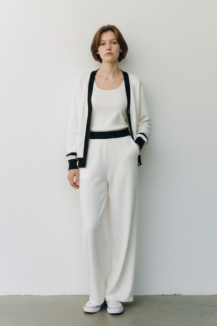 Contrast Trim Three-Piece Knit Set