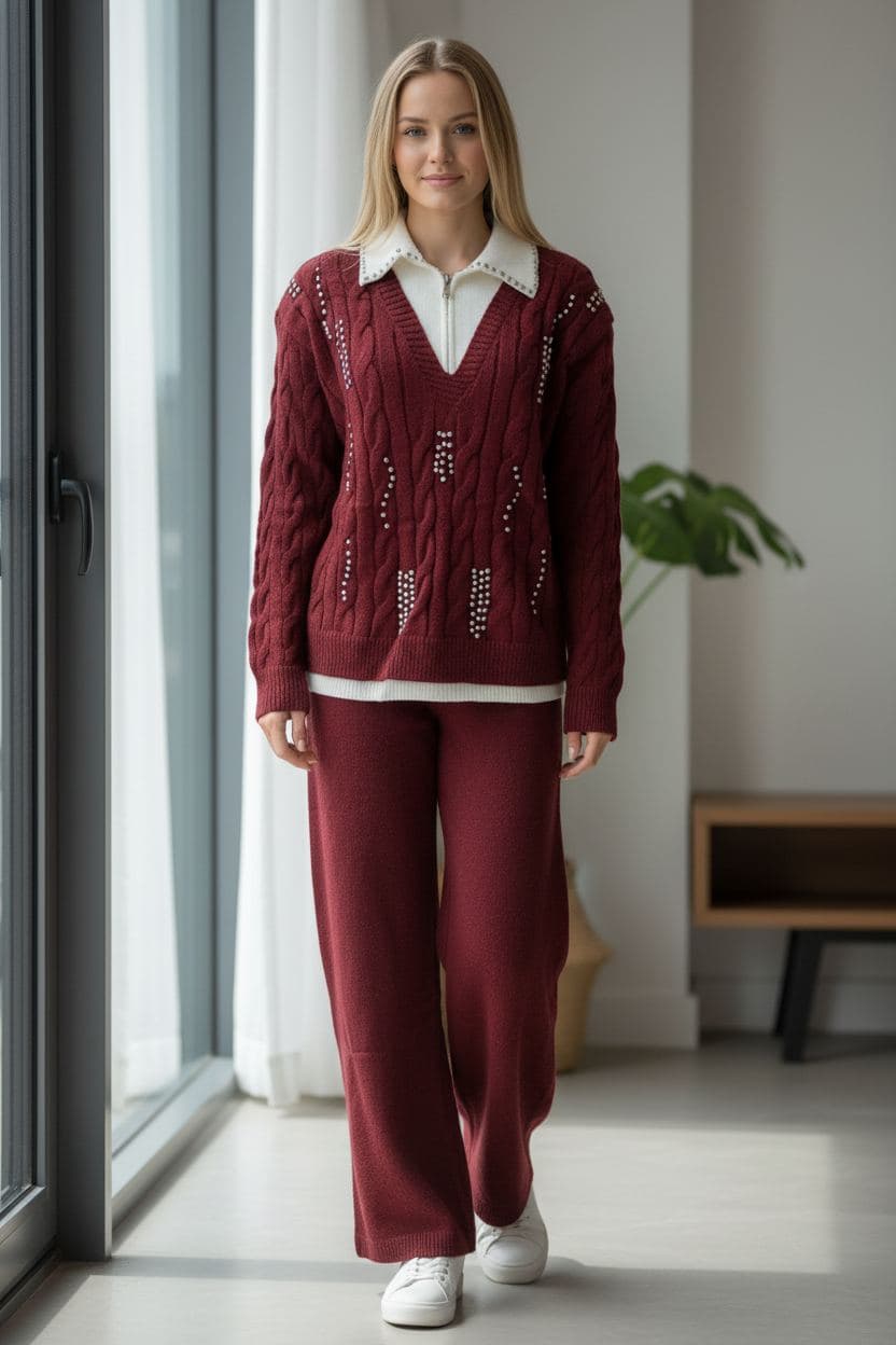 Chic Color-Block Mock Neck Knit Set