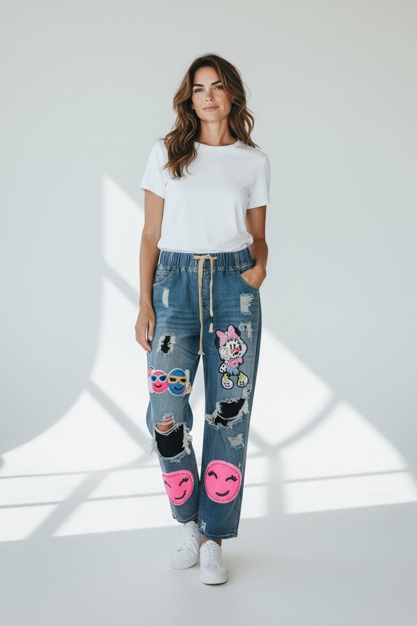 Pop-Art Patchwork Distressed Jeans