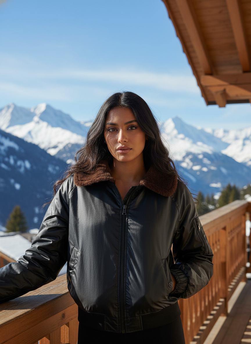 Faux Fur Collar Bomber Jacket